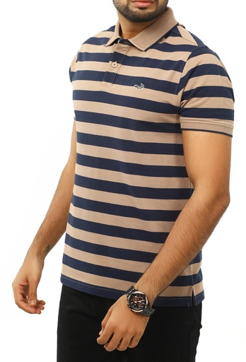 [Brown and Navy Blue] Crocodile Stripe Polo T-Shirt