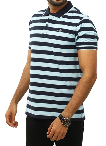 [Sky Blue &amp; Navy Blue] Crocodile Stripe Polo T-Shirt